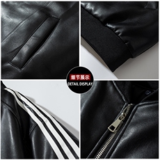 现货三条杠袖子PU皮棒球服外套秋冬棉服带帽可拆卸，男装棉衣，电商A105