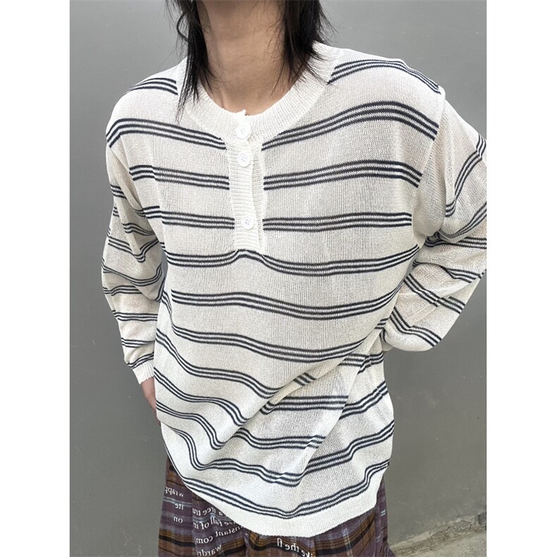 C316TX24P58初秋新款长袖T恤条纹透气防晒亨利领时尚tee，男装防晒衣，电商C316