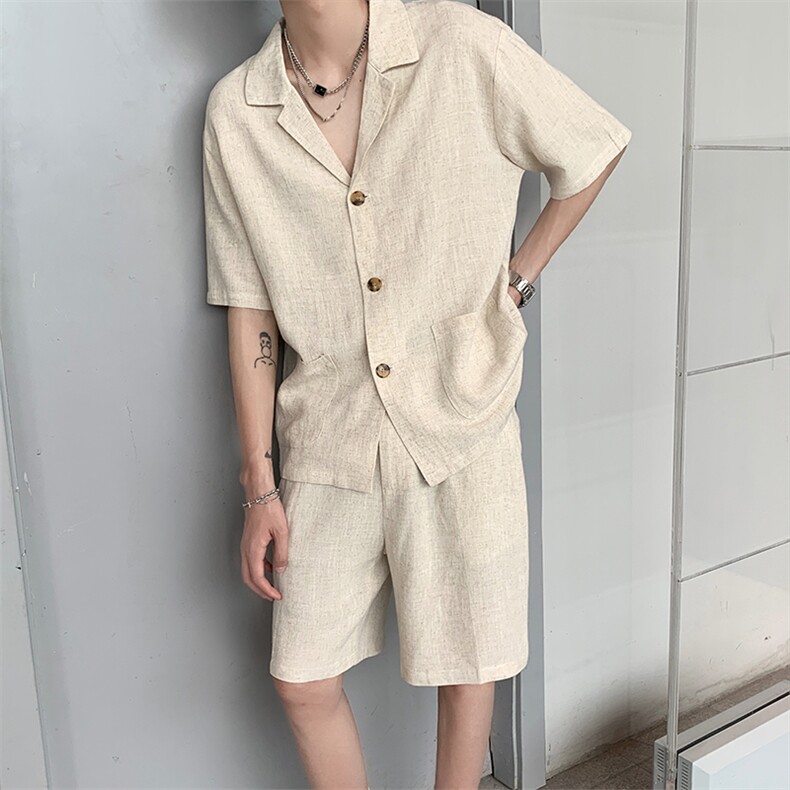 8XL-M特大码风男装棉麻亚麻套装七分袖五分裤TZ101P110控138,男装休闲套装,电商D206-1