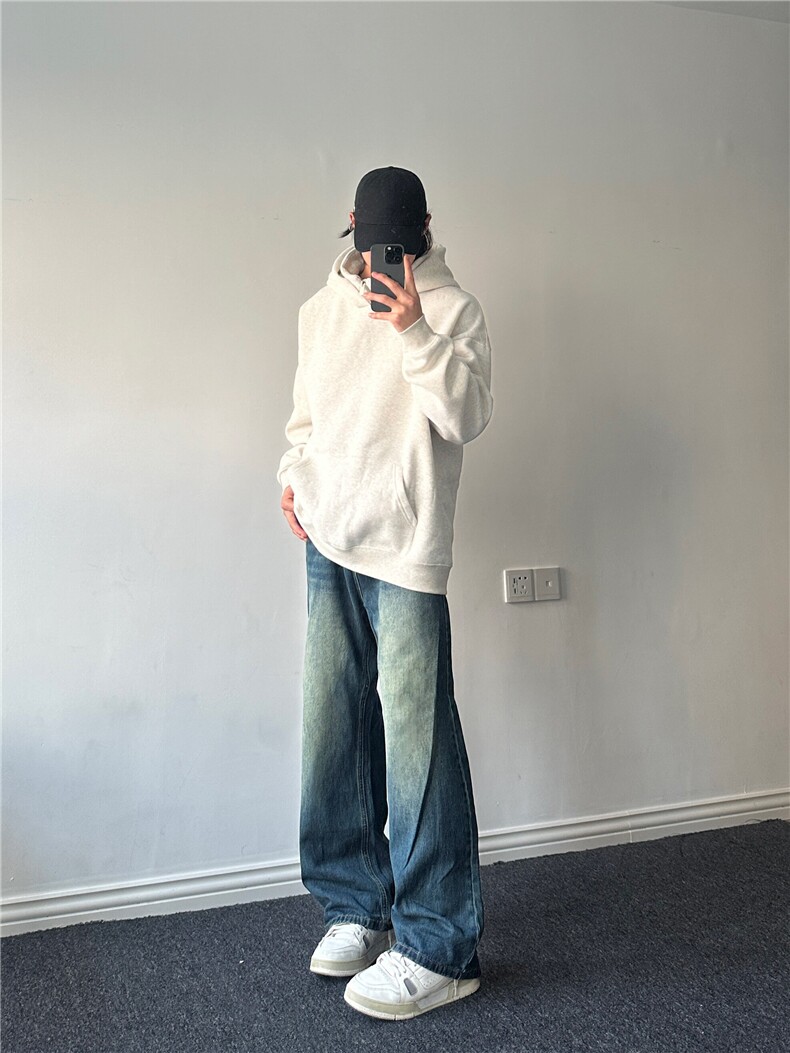 春秋新款美式复古牛仔裤男潮牌水洗设计感痞帅阔腿直筒裤子,男装牛仔裤,星座310A-4