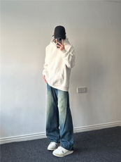 春秋新款美式复古牛仔裤男潮牌水洗设计感痞帅阔腿直筒裤子，男装牛仔裤，星座310A-4
