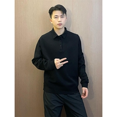 抖音得物高品质二开230克精梳珠地光版纯色宽松长袖T恤翻领POLO衫，男装T恤，电商A443