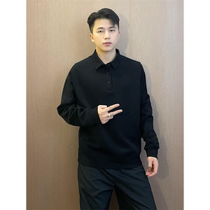 抖音得物高品质二开230克精梳珠地光版纯色宽松长袖T恤翻领POLO衫图片