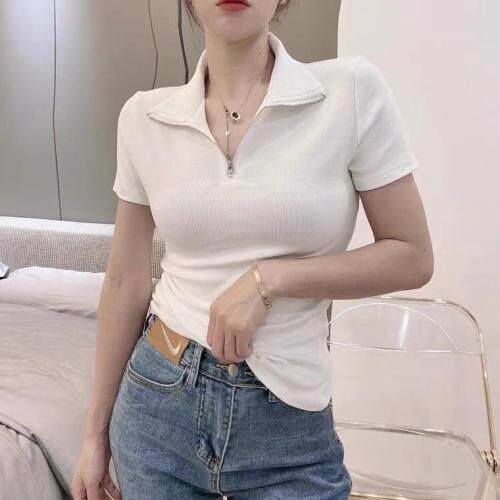 2021欧洲站POLO黑白条纹体身休闲百搭短袖T恤，女装T恤，L·H·X