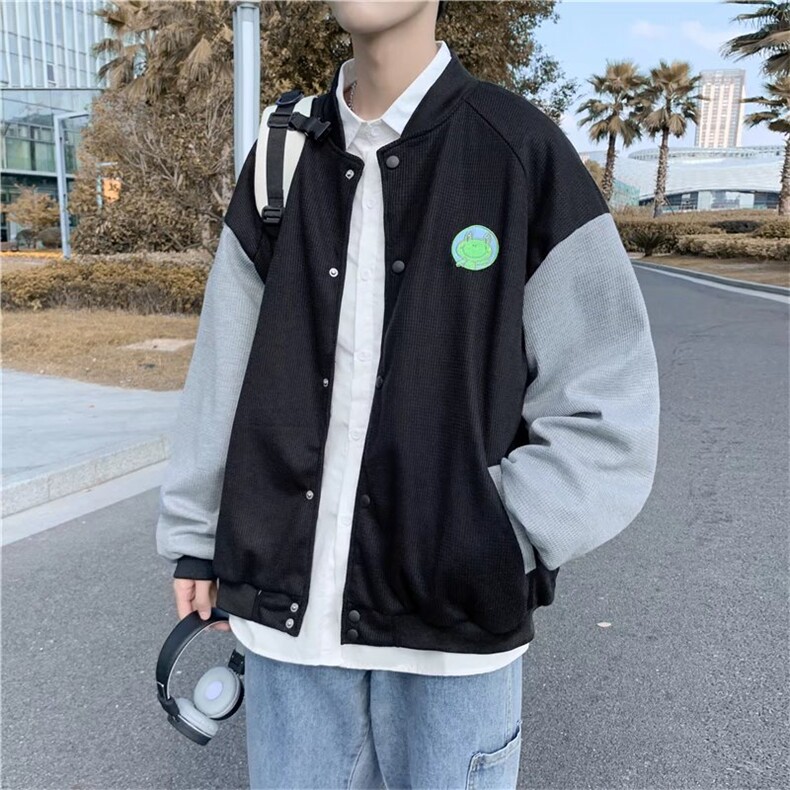 外套男装秋2022ins潮棒球服男生华夫格卡通青蛙外套上衣J3217P55,男装夹克,星座1116-2