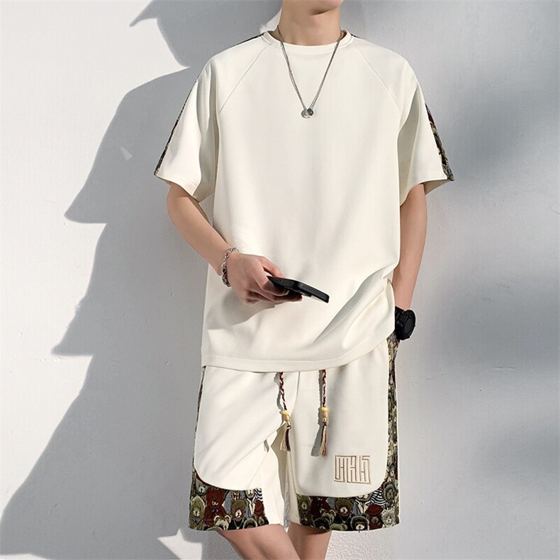 夏季刺绣休闲运动套装男T恤一套五分短裤两件套A266-TZ9908-P50,男装牛仔裤,电商A266