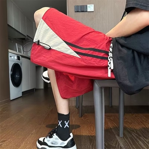 速干短裤男夏季薄款美式潮牌条纹撞色运动裤百搭潮流休闲五分裤图片