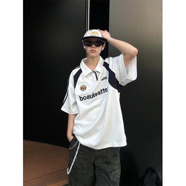 复古polo衫短袖t恤男女夏季撞色拼接字母印花半袖男TL14,男装Polo衫,星座1116A（原606A-3）