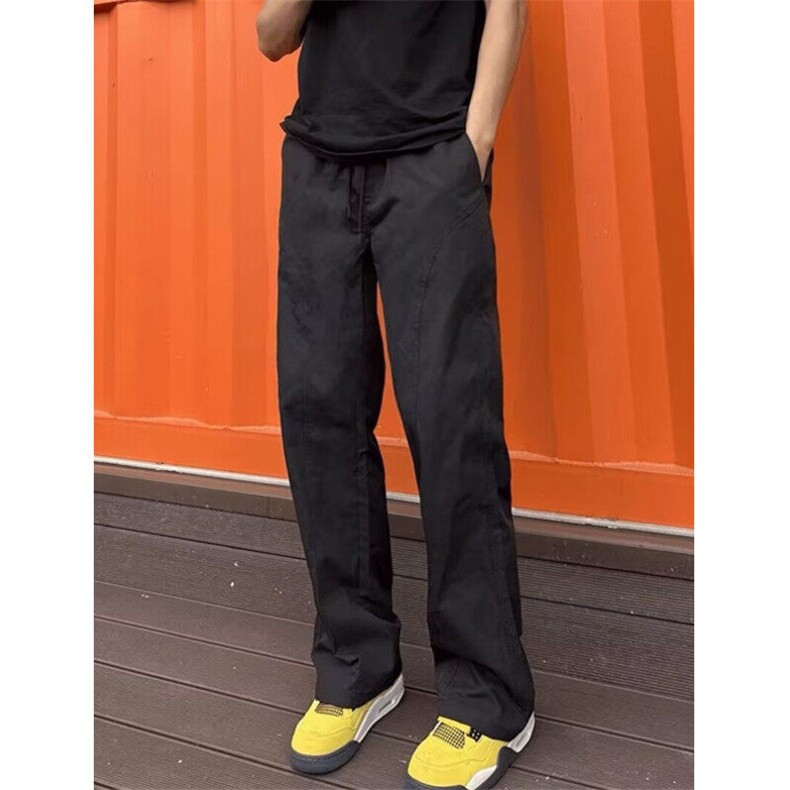 基础斜切百搭微喇休闲裤男秋款显瘦显高宽松直筒工装长裤 K530图片