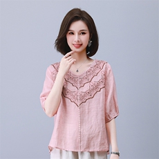 2023夏季纯苎麻刺绣简约气质宽松时尚休闲显瘦舒适上衣，女装衬衫，独衣靓