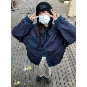 日系复古拼接棒球服夹克男春秋潮牌宽松拼色情侣工装外套J631