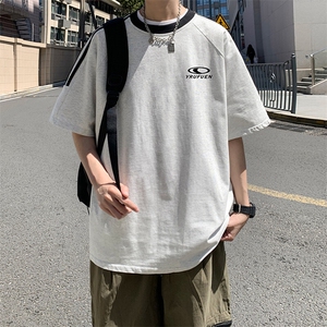 夏季美式高街重磅纯棉三条杠织带撞色男女短袖T恤ZD620-特P30图片