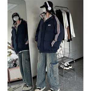 现货假两件格子羽绒棉衣抖音得物二开冬季棉服加厚外套BMY204,黑色西装外套搭配蓝色花衬衫图片