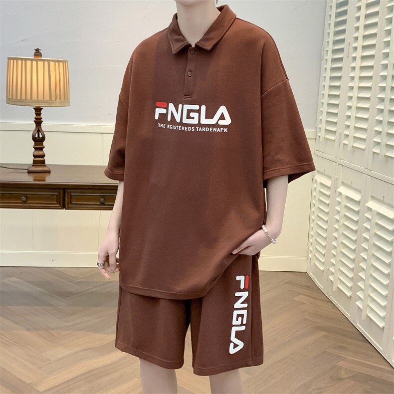 夏季港风半袖POLO衫短裤两件套男潮情侣短袖T恤运动套装6623-P60，男装T恤，电商A441-1