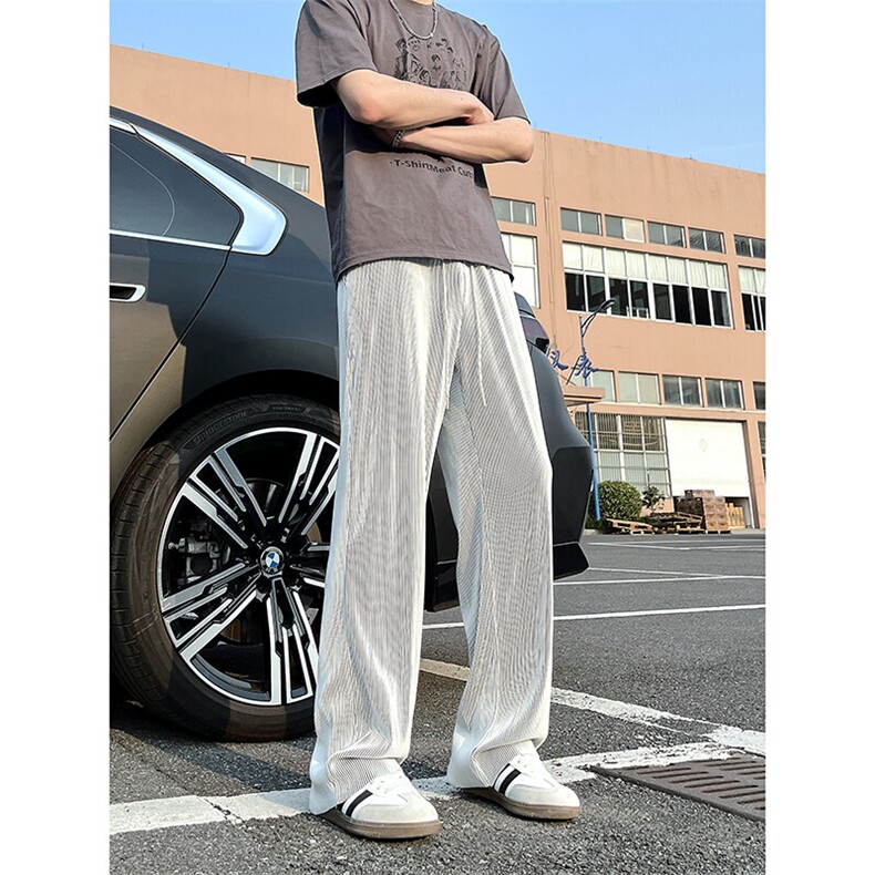 A178XK458新款夏季薄款男直筒长裤冰丝休闲宽松垂感阔腿卫裤,男装休闲裤,电商A178