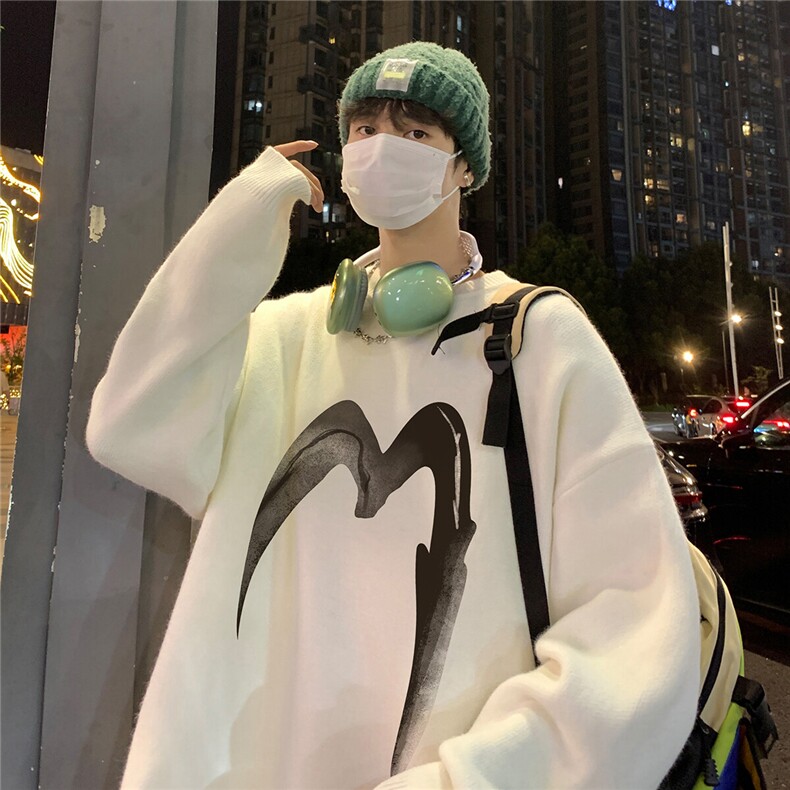 港风夜景时尚字母印花宽松圆领毛衣A247-TPM1065特批45,男装针织衫/毛衣,电商A247