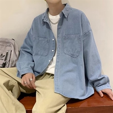 春秋新款日系复古牛仔衬衫长袖男X335-P48，男装衬衫，星座1109-3