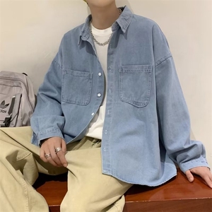 春秋新款日系复古牛仔衬衫长袖男X335-P48图片