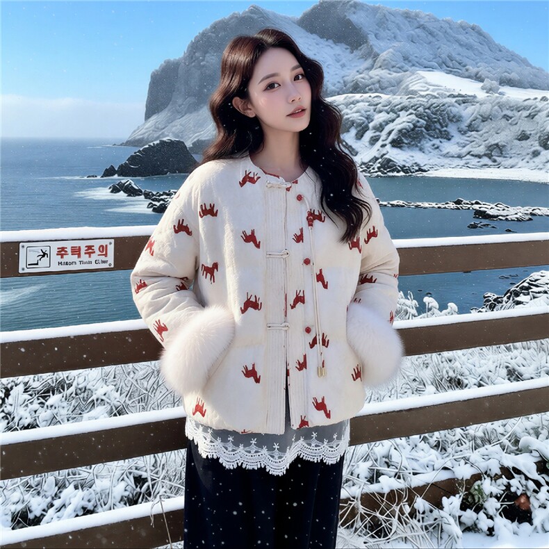 【现货】数据好马年新中式真狐狸毛90白鸭绒2C327-9938P355控498,女装羽绒服,2C327