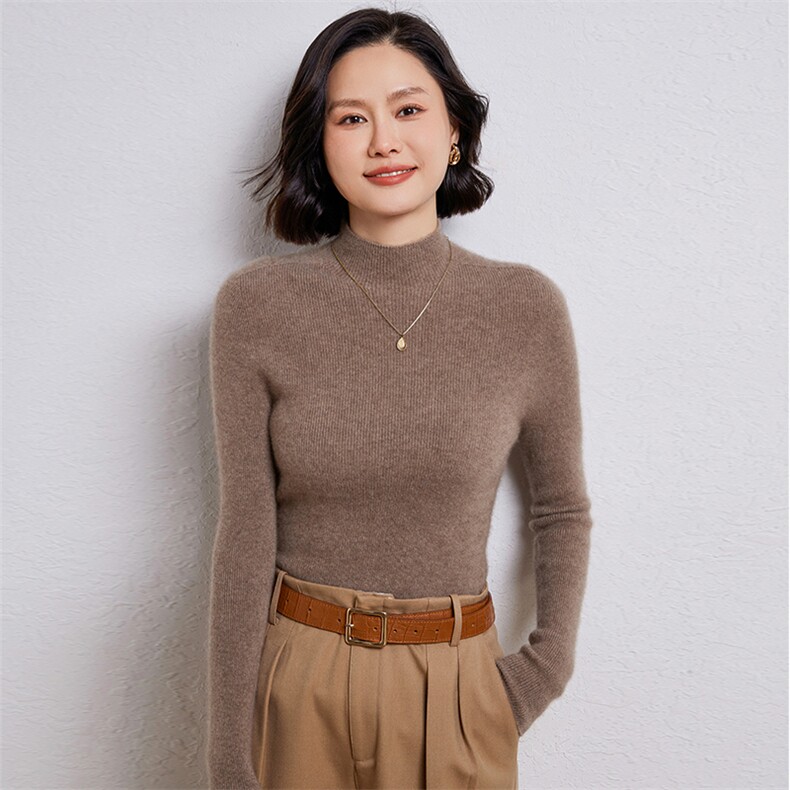 优雅女士羊毛半高领毛衣简约百搭显瘦长袖针织衫,女装羊毛衫,温伦斯特羊绒