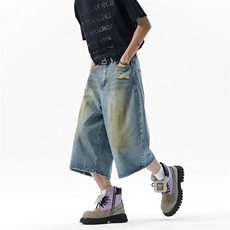美式复古水洗七分牛仔裤女2025夏季新款显瘦宽松阔腿裤YD704-P55，男装牛仔裤，星座509