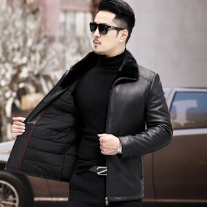 WL1915冬季新款羽绒服男水貂领翻领夹克绵羊皮外套P930图片