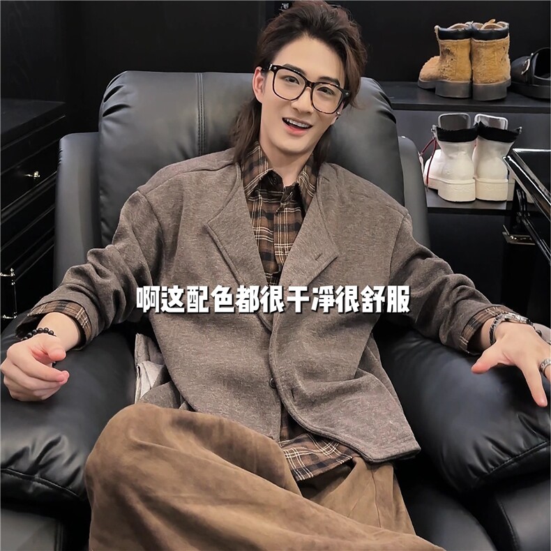 JK728-S-2XL-特P68-现货！假两件拼接新贵衬衫针织衫外套,男装针织衫/毛衣,星座1811B