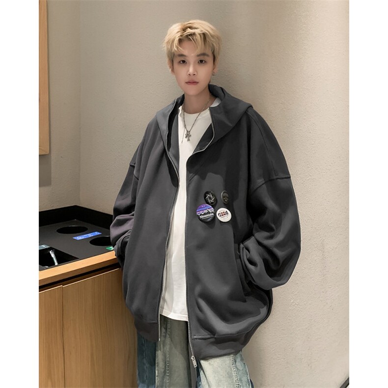 港风秋款男连帽高领卫衣徽章夹克休闲外套WY148P58,男装夹克,星座1013-1