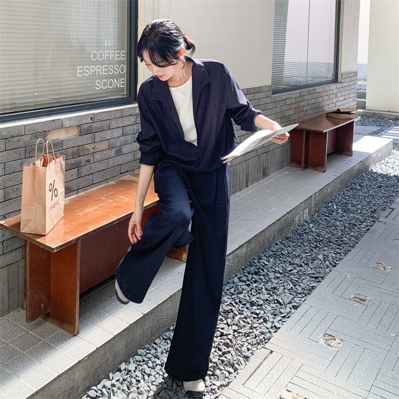 甜酷风牛仔衬衫阔腿裤套装女2025秋季新款休闲宽松显瘦减龄两件套,女装套装/套裙,浙宝217