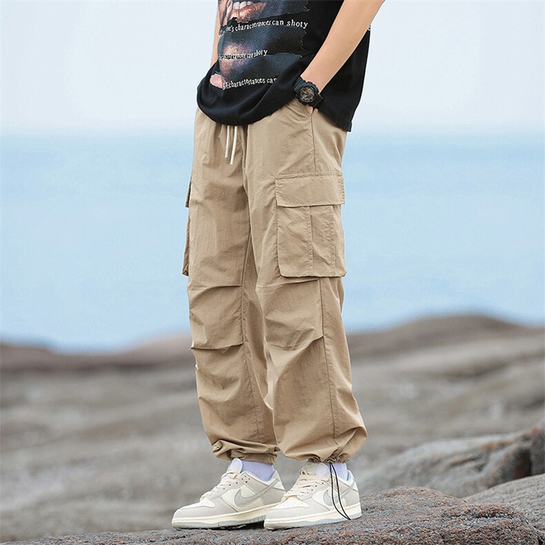 工装裤男春季宽松直筒美式休闲防水户外登山冲锋裤-2403-P40卡其,男装休闲裤,星座307-3(原516-1)