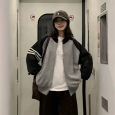重磅秋冬北极绒开衫毛衣美式复古休闲慵懒风撞色立领针织衫外套，男装针织衫/毛衣，电商A443