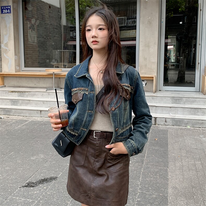 现货可推2024新款秋装港风复古简约宽松休闲气质水洗牛仔外套女,商品下架区,网红馆