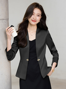 现货2025早秋新款醋酸缎面气质西装短款小外套女图片