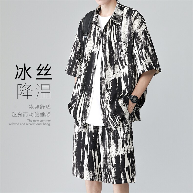 夏新设计感小众凉感冰丝短袖衬衫短裤薄款垂感两件套装TZ081-P60图片
