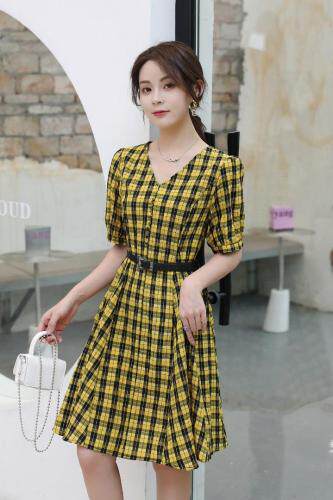 《现货》夏季新款韩版格子连衣裙，女装连衣裙，宫廷韵色