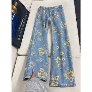 B221 美式ins高街暗黑绣花宽松直筒牛仔裤LK25578-特P45控78图片