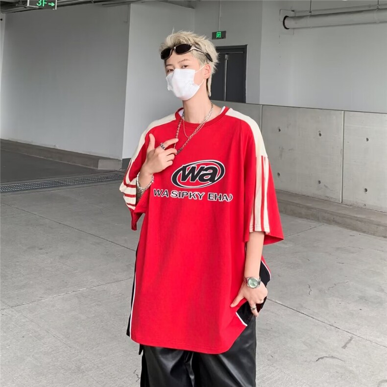 夏季重磅复古美式运动印花短袖男女高街设计感众宽松T恤DT055-p36,男装T恤,星座1008