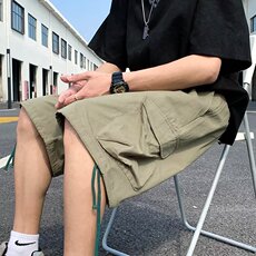 休闲工装短裤男夏季日系宽松青春系带五分裤K226-P28，男装休闲裤，星座1109-3
