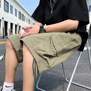 休闲工装短裤男夏季日系宽松青春系带五分裤K226-P28图片