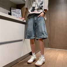 美式倒装牛仔短裤男夏季潮牌宽松水洗痞帅五分裤休闲中裤XK5507，男装牛仔裤，星座1116A-1（原606A）
