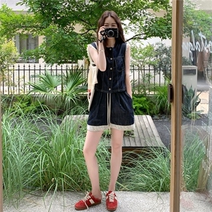 小个子穿搭蕾丝拼接牛仔马甲套装女2025夏新款休闲显瘦短裤两件套图片