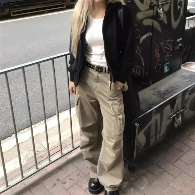 W11061-P63网图现货新款美式复古卡其色直筒宽松工装休闲牛仔裤,男装牛仔裤,星座1608