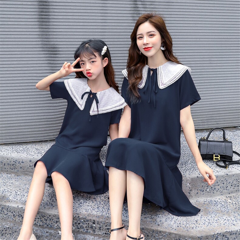 2021年夏季时尚潮流舒适短袖连衣裙宽松休闲亲子装,女装连衣裙,安之芮娜