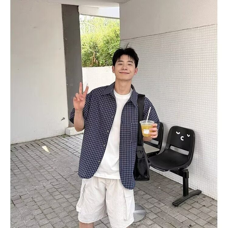 短袖衬衫男女夏季潮牌vibe宽松休闲衬衣美式痞帅情侣外套JCS41,男装T恤,星座208-5