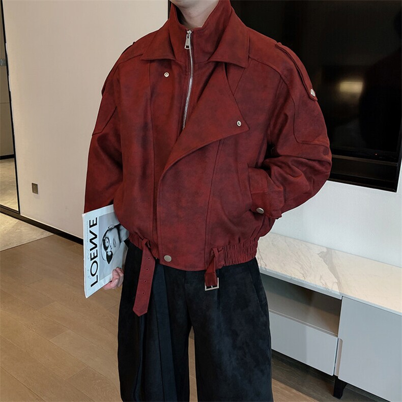 春季小众立领假两件双层领短款机车夹克宽松网红外套潮男2362P145,男装夹克,电商B267