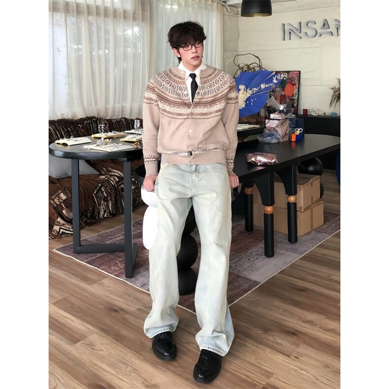【现货】DMY39-批65美式潮牌开衫毛衣Cleanfit慵懒风软糯针织衫,男装针织衫/毛衣,星座603-2