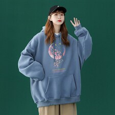 中性秋季潮流卡通印花上衣宽松连帽卫衣W288P35控58加绒P45，男装卫衣，A247A
