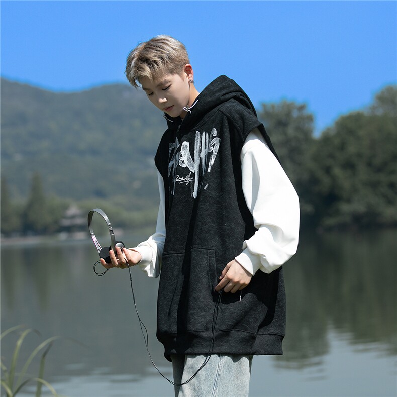 大大码秋季重磅高品质砂洗做旧坎肩连帽卫衣JF33-特P60控88,男装卫衣,电商A422-1