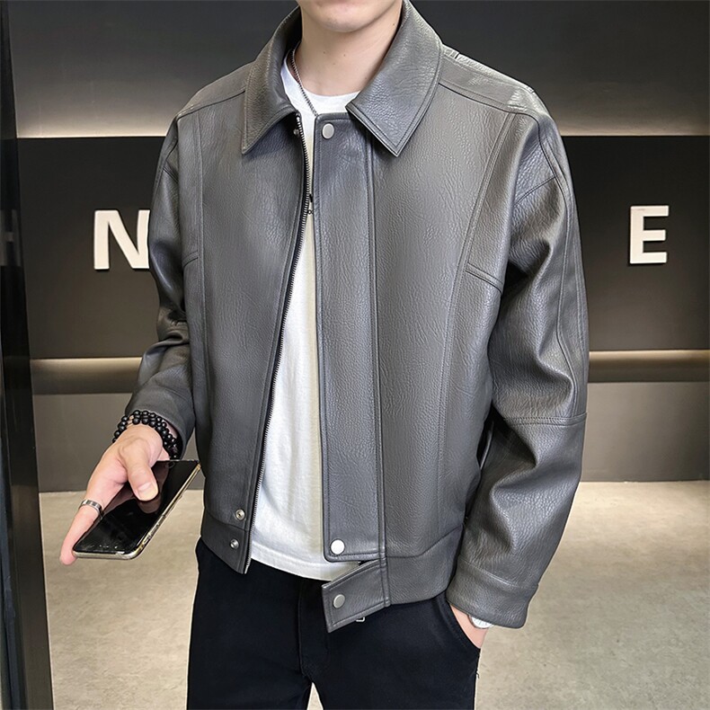 皮衣外套男2025新款秋季翻领潮牌高级感机车皮夹克A313-1925-P165,男装皮衣,电商A313