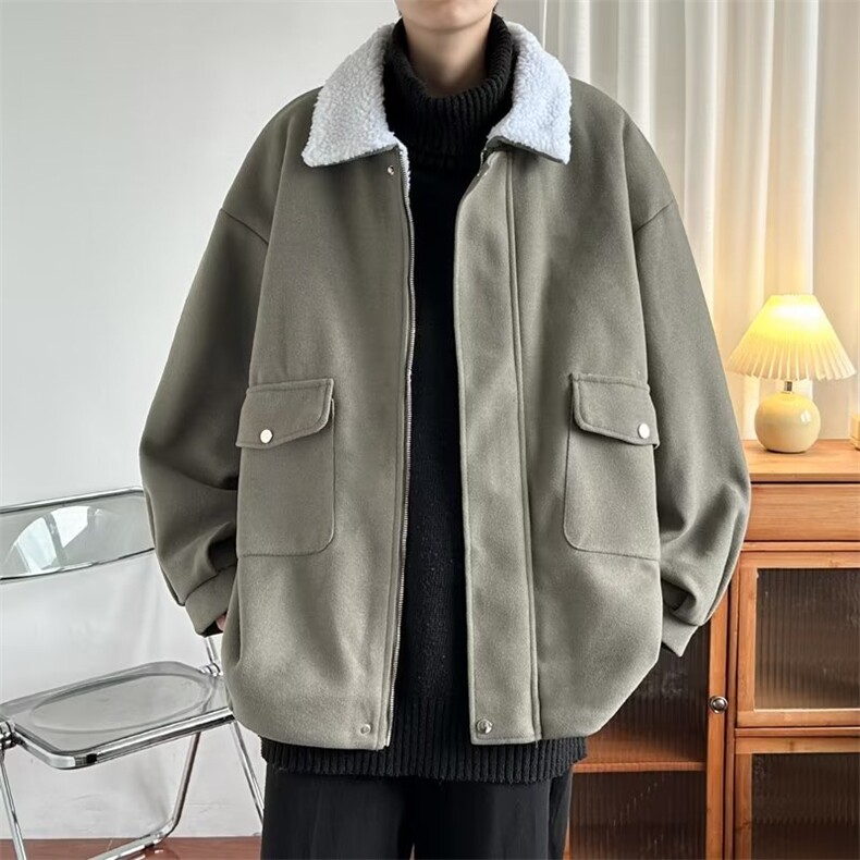 冬季毛呢羊羔绒服男港风宽松加厚保暖毛呢棉衣外套潮流棉袄JK06,男装夹克,星座1116A-1（原606A）